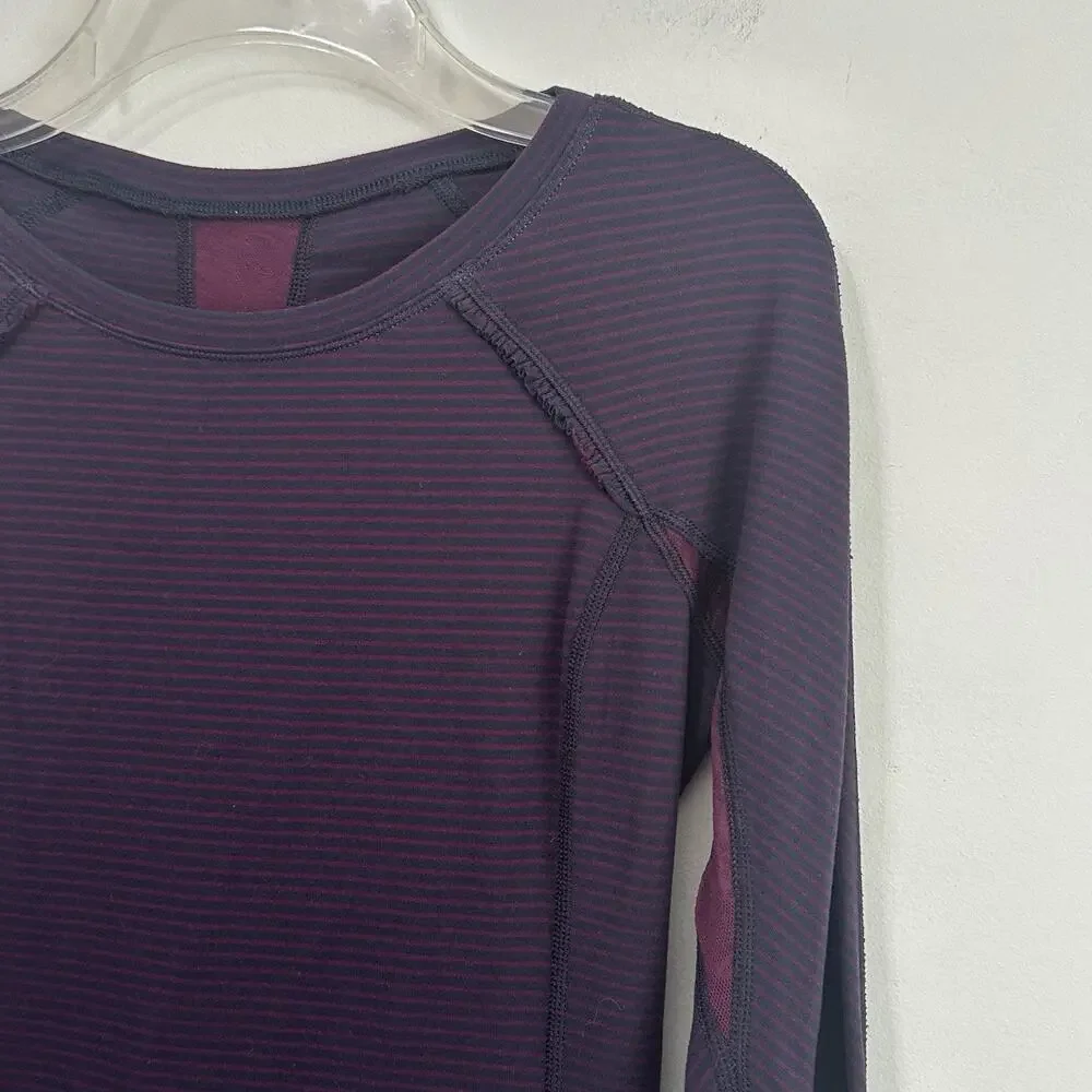 Lululemon Full Tilt Long Sleeve Top S/4? Navy Hyper Stripe Plum Lace Thumb Holes